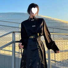大码胖mm新中式国风立领黑色衬衫马面裙显瘦汉服女两件套装200斤