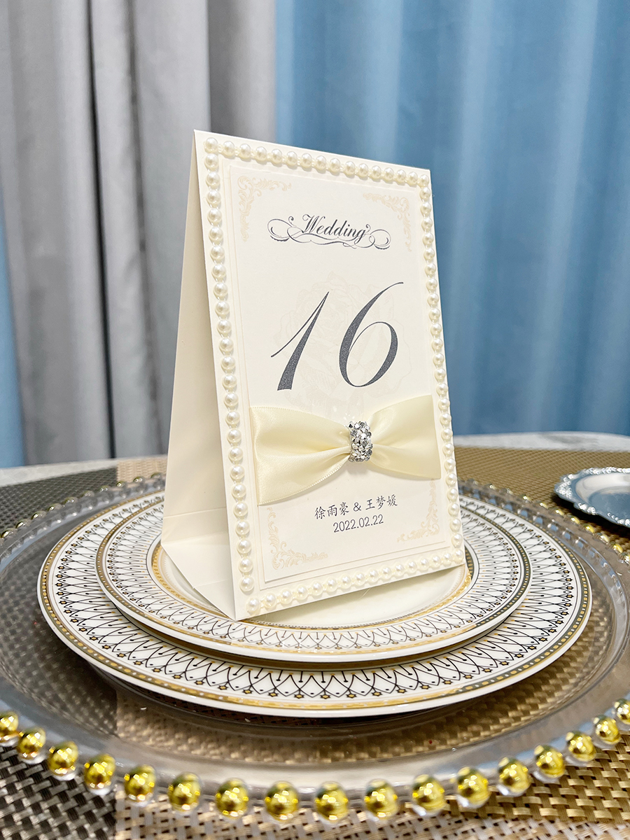 cj香槟珍珠席位卡个性婚宴桌卡婚礼桌牌贵宾席主桌生日宴会桌牌菜