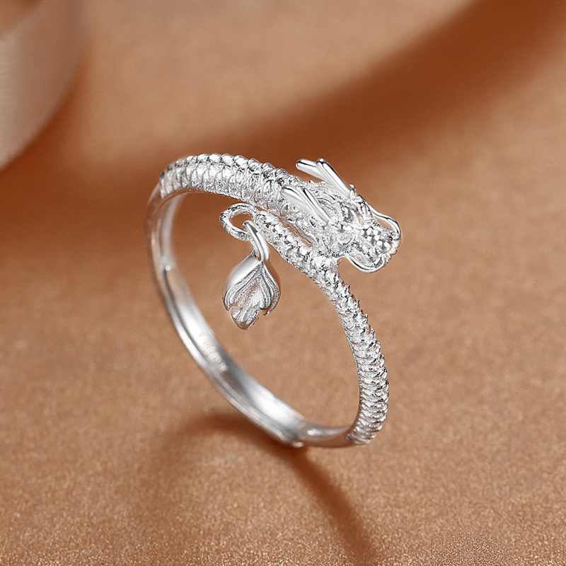 神龙摆尾银戒指女s999足银开口个性2024龙年新款个性潮纯银戒子男