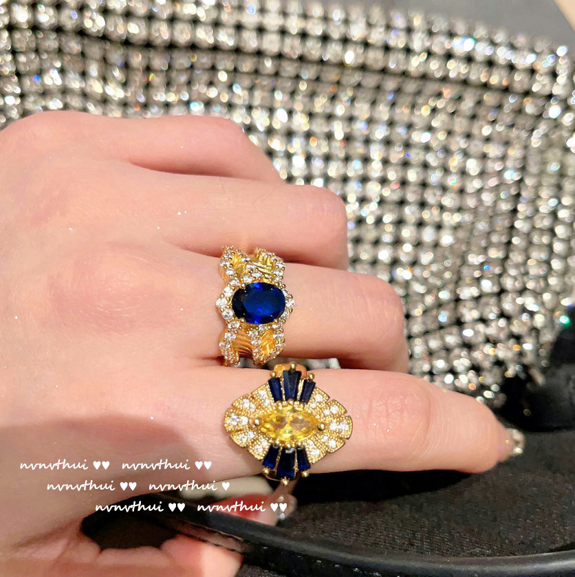 Madagascar Sapphire Ring Austrian Court Plated 18K Gold Color Treasure Zircon Crown Ring Set