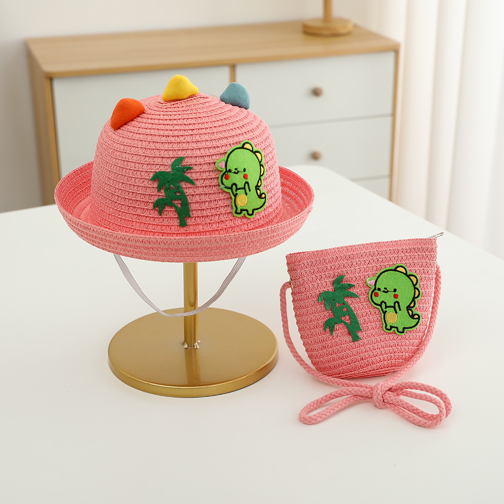 Children's Beach Hat Girls' Summer New Straw Hat Coin Purse Baby Cartoon Beach Sun Protection Sun Fisherman Hat