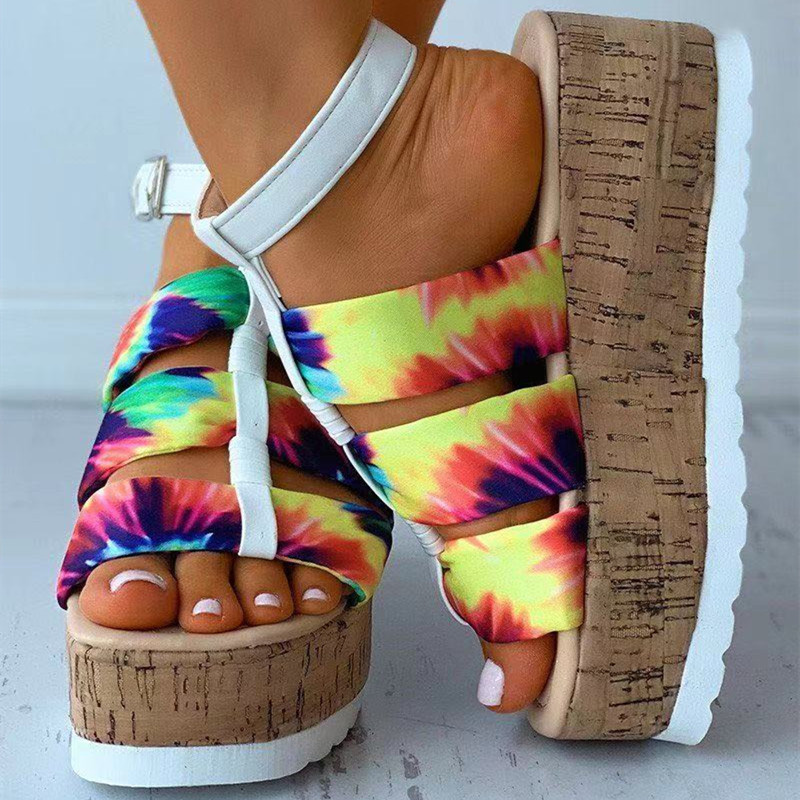 外贸跨境大码2022年春夏季新款厚底休闲多彩波西米亚风格女士凉鞋