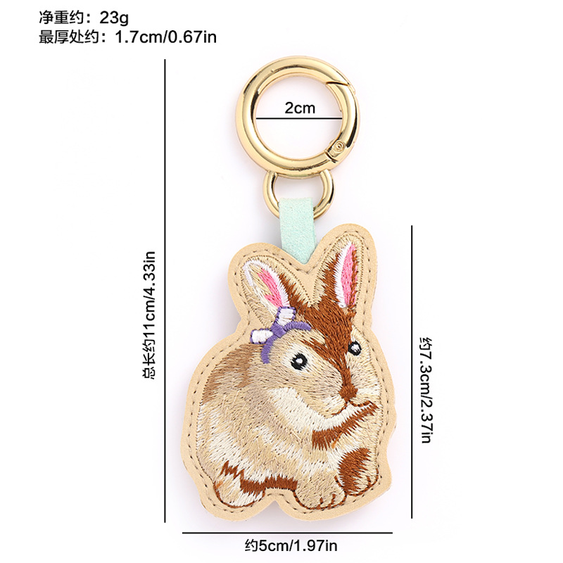 Creative and Refined Advanced Embroidery Animal Leather Pendant Cross-Border Hot Sale Keychain European and American Rabbit Puppy Bag Pendant