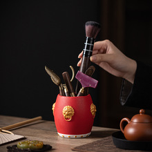 创意红鼓茶道器具六君子套装茶筒茶叶罐带盖烟灰缸防飞灰茶具配件