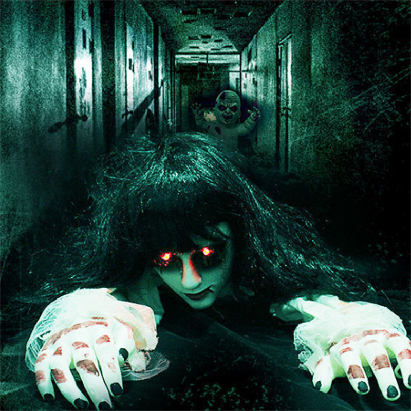 万圣节恐怖道具爬行女鬼假人骷髅密室鬼屋发光剧本杀装饰电动玩偶