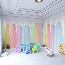 网红拼色蛋糕店彩虹冰淇淋马卡龙墙布女孩壁画背景墙儿童房墙壁纸