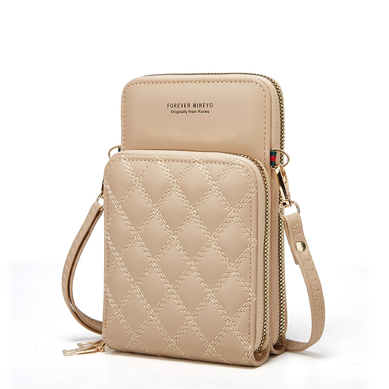 New Embroidered Mobile Phone Bag Shoulder Crossbody Women's Large-Capacity Coin Purse Coin Bag Fashion Rhombus Card Bag H166