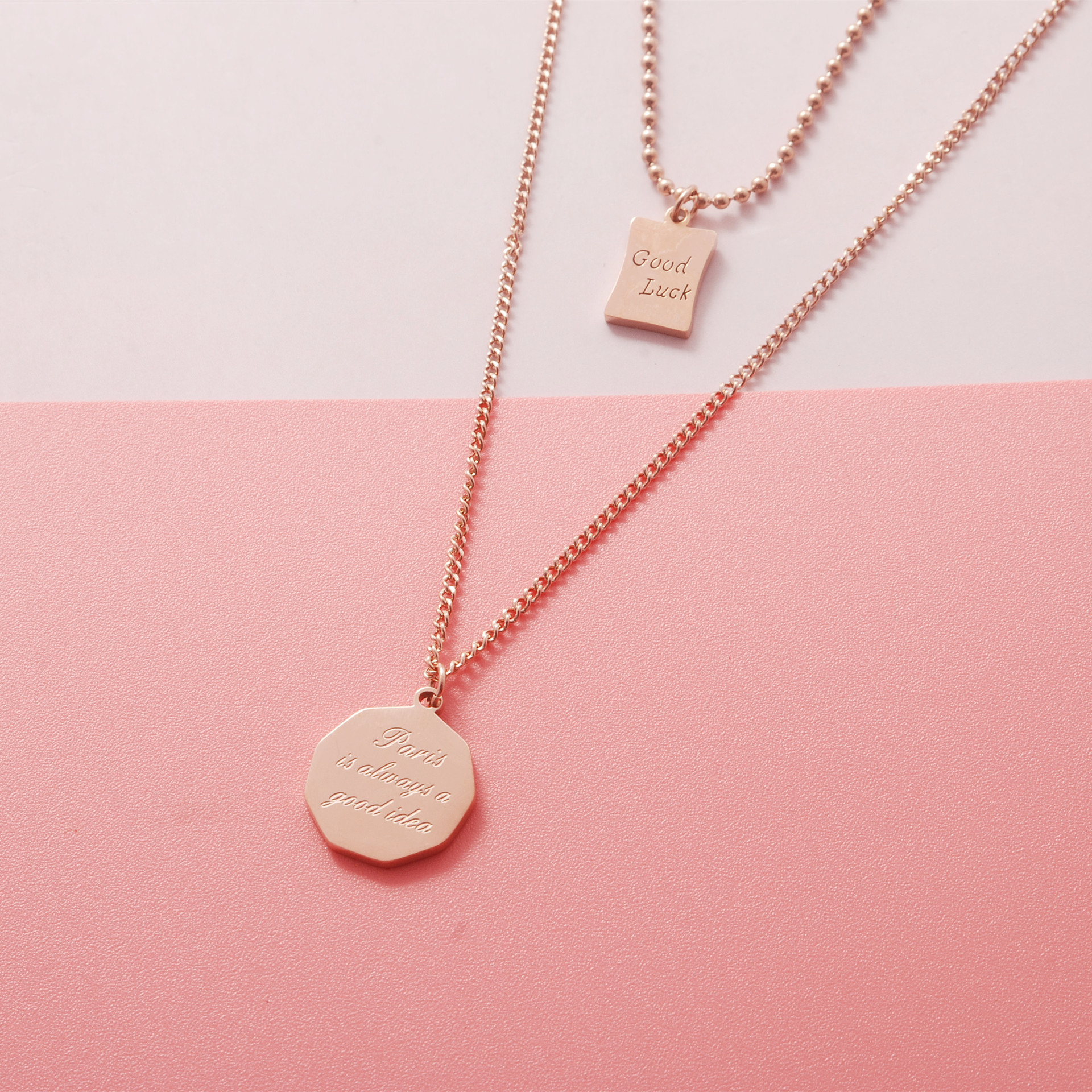 钛钢双层goodluck项链嘻哈潮流配饰品个性不掉色直播货源摆摊跨境