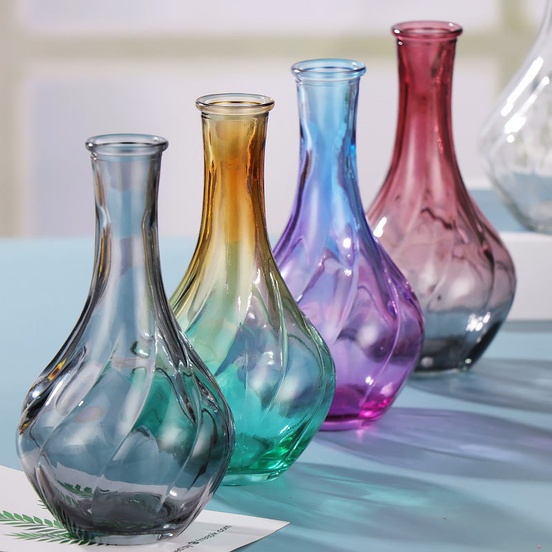 European Style Decoration Ornaments Colorful Gradient Small Fresh Colored Glass Vase Transparent Vase Office Living Room Vase