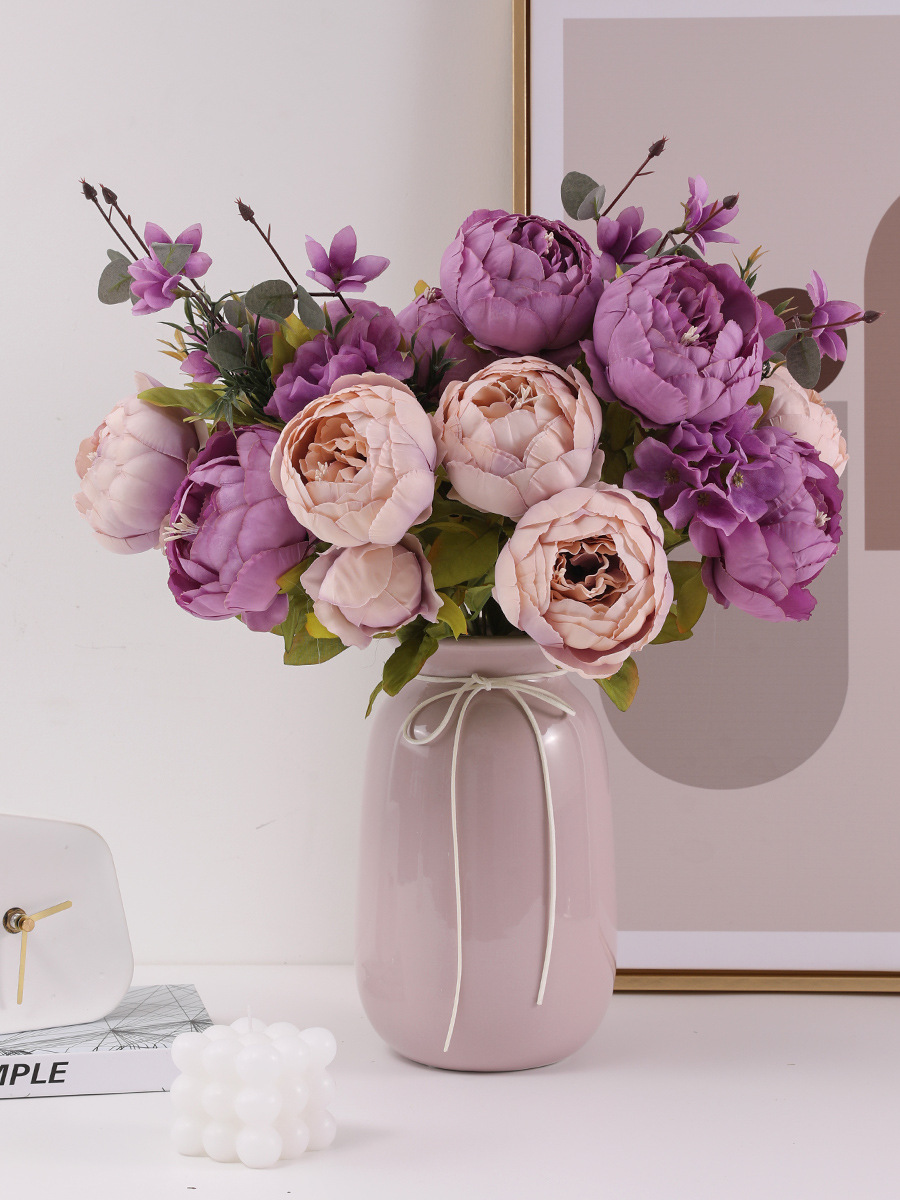 包芯牡丹花仿真花大束假花绢花欧式客厅餐桌花电视柜摆件婚庆装饰