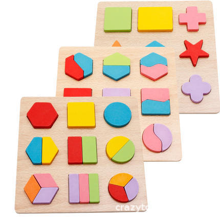 【全店包邮】形状配对积木制早教教具几何拼图立体儿童益智玩具1-
