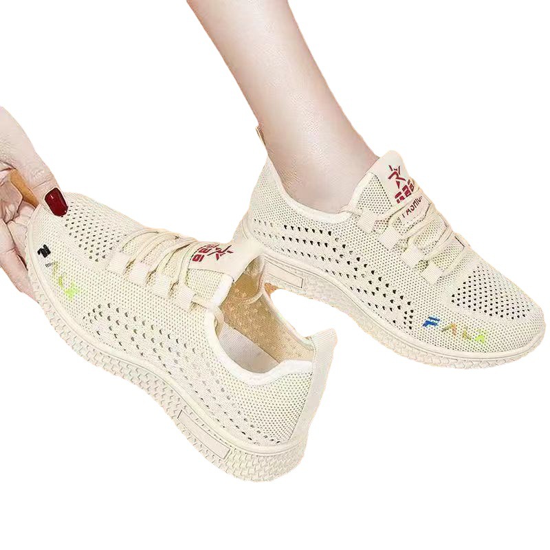 Factory Direct Sales Zhenfei Woven Women's Mesh Surface Shoes Summer Breathable Mesh Flying Woven Women's Pumps Lightweight Lace-up Sneaker