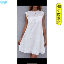 Womens clothing3外贸女装夏季立领连衣裙宽松镂空钩花无袖蕾丝连