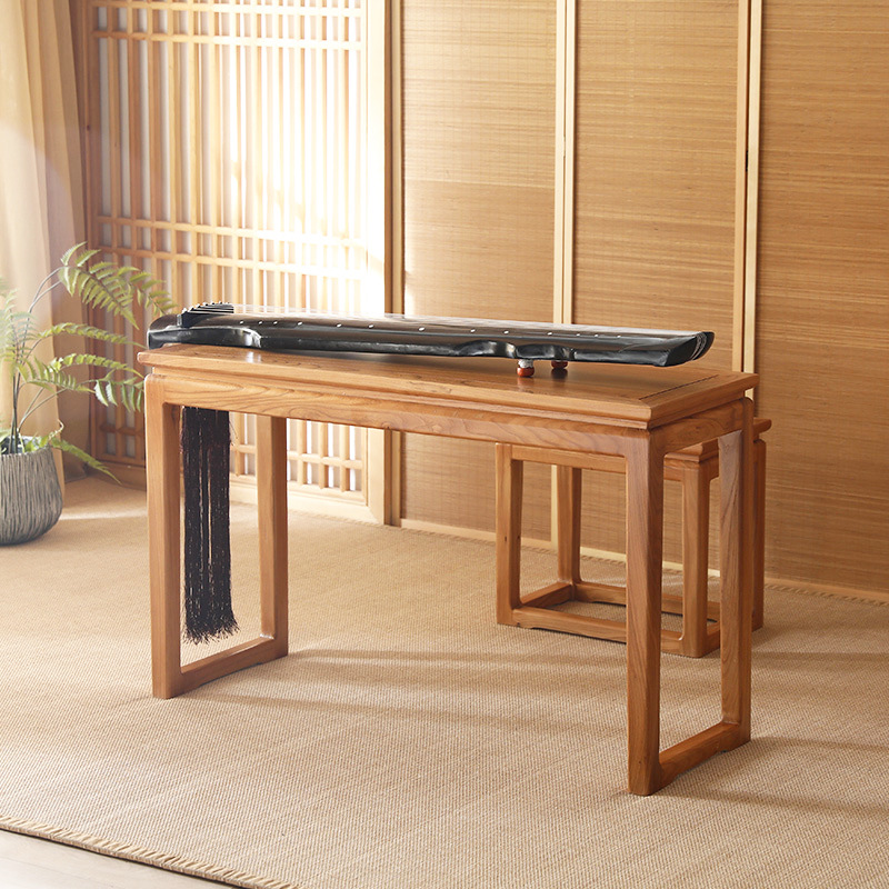 新中式古琴桌老榆木禅意书法桌仿古共鸣琴桌琴凳中式全实木国学桌