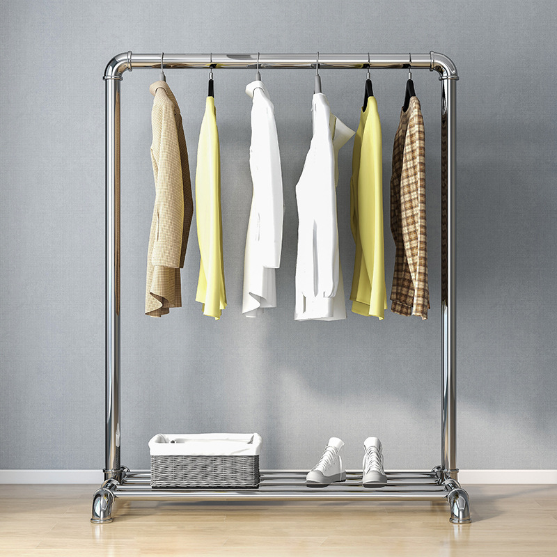 加厚水管晾衣架落地卧室挂衣杆钢管户外阳台简易凉晒家用衣服架子