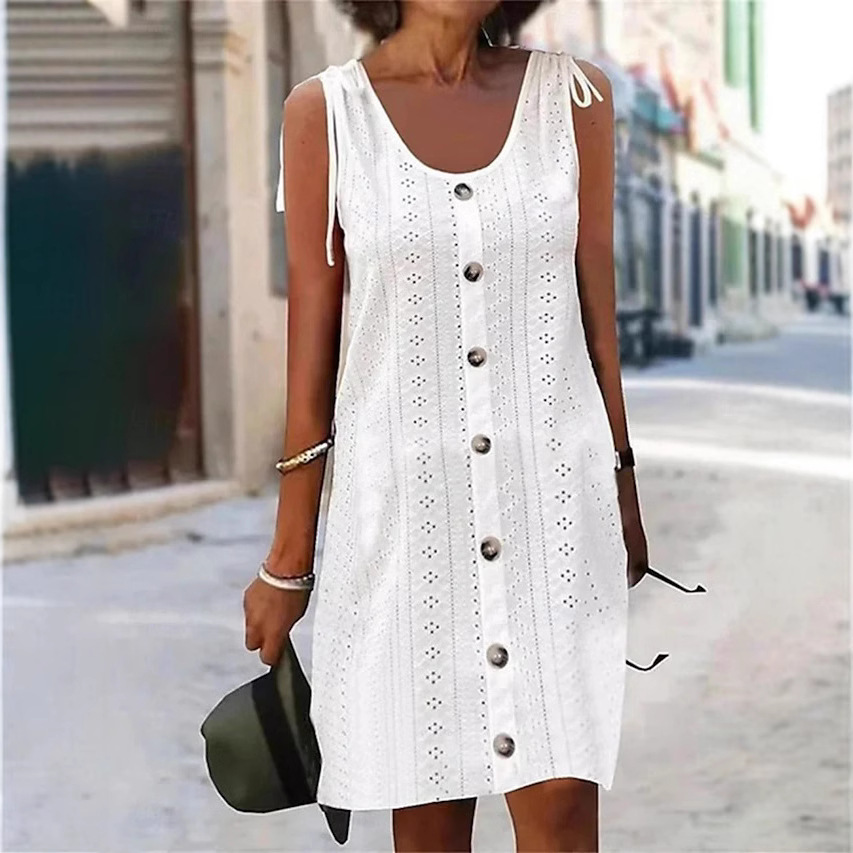 欧美跨境亚马逊独立站wish新款女装性感连衣裙镂空纽扣显瘦连衣裙