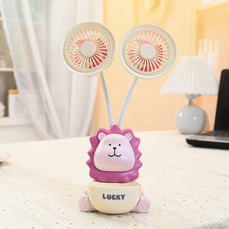 Children's Cute Animal Hose Adjustable Desktop Double-Headed Fan Pencil Knife Storage Pen Holder Multifunctional Small Fan