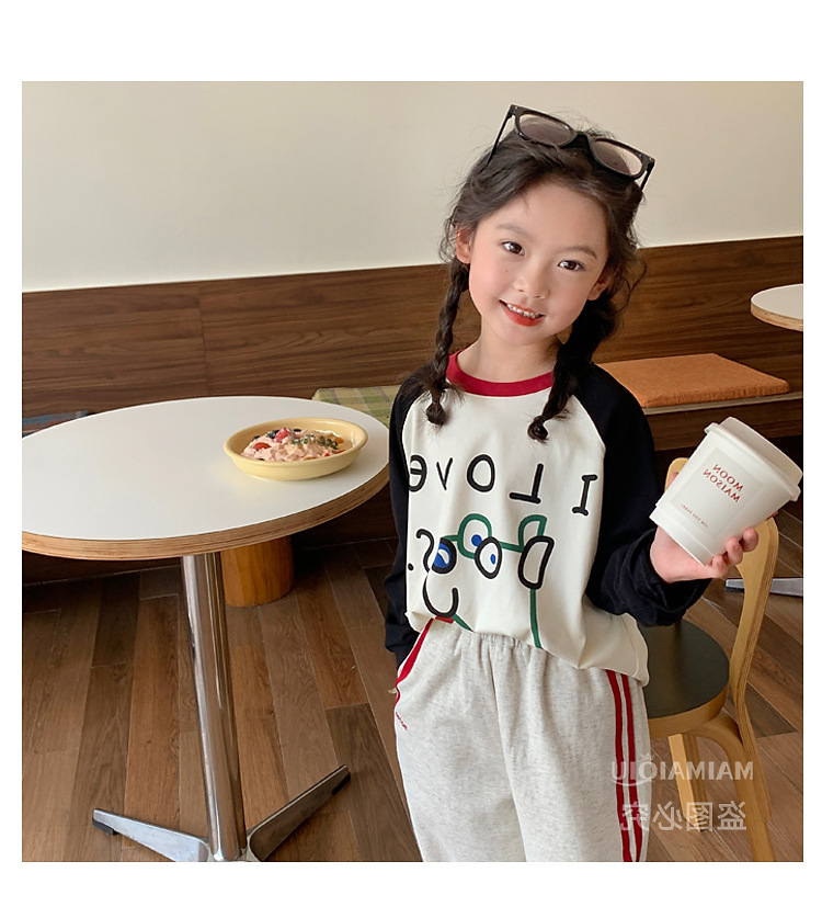 童装儿童韩系卡通印花T恤2024秋季新款女童宽松撞色插肩袖上衣潮详情23