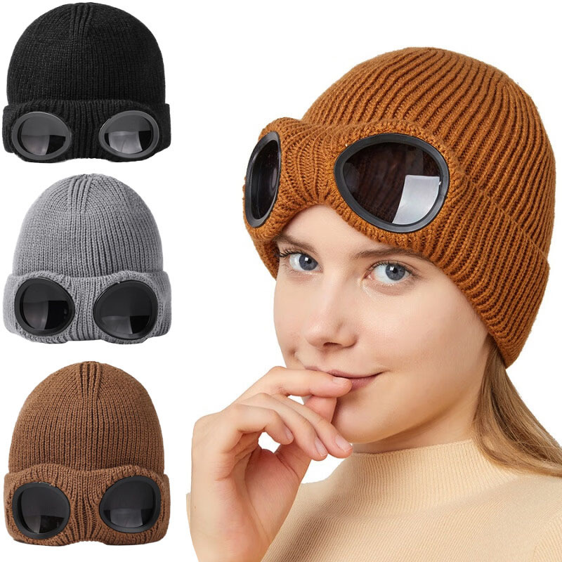 Cross-Border Hot 2023 New Autumn and Winter Knitted Wool Hat Male and Female Pilots Glasses All-Match Fashionmonger Beanie Hat