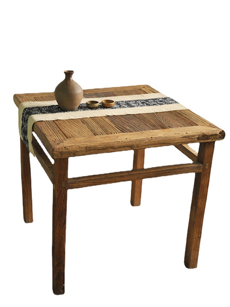 老榆木八仙桌实木复古正方形家用餐桌四方桌中式明清仿古饭店桌椅