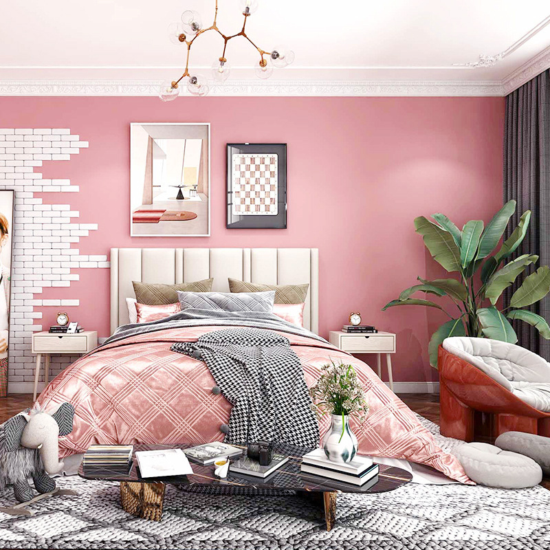 脏粉色墙布无缝全屋轻奢客厅壁布现代简约卧室女孩儿童房墙布