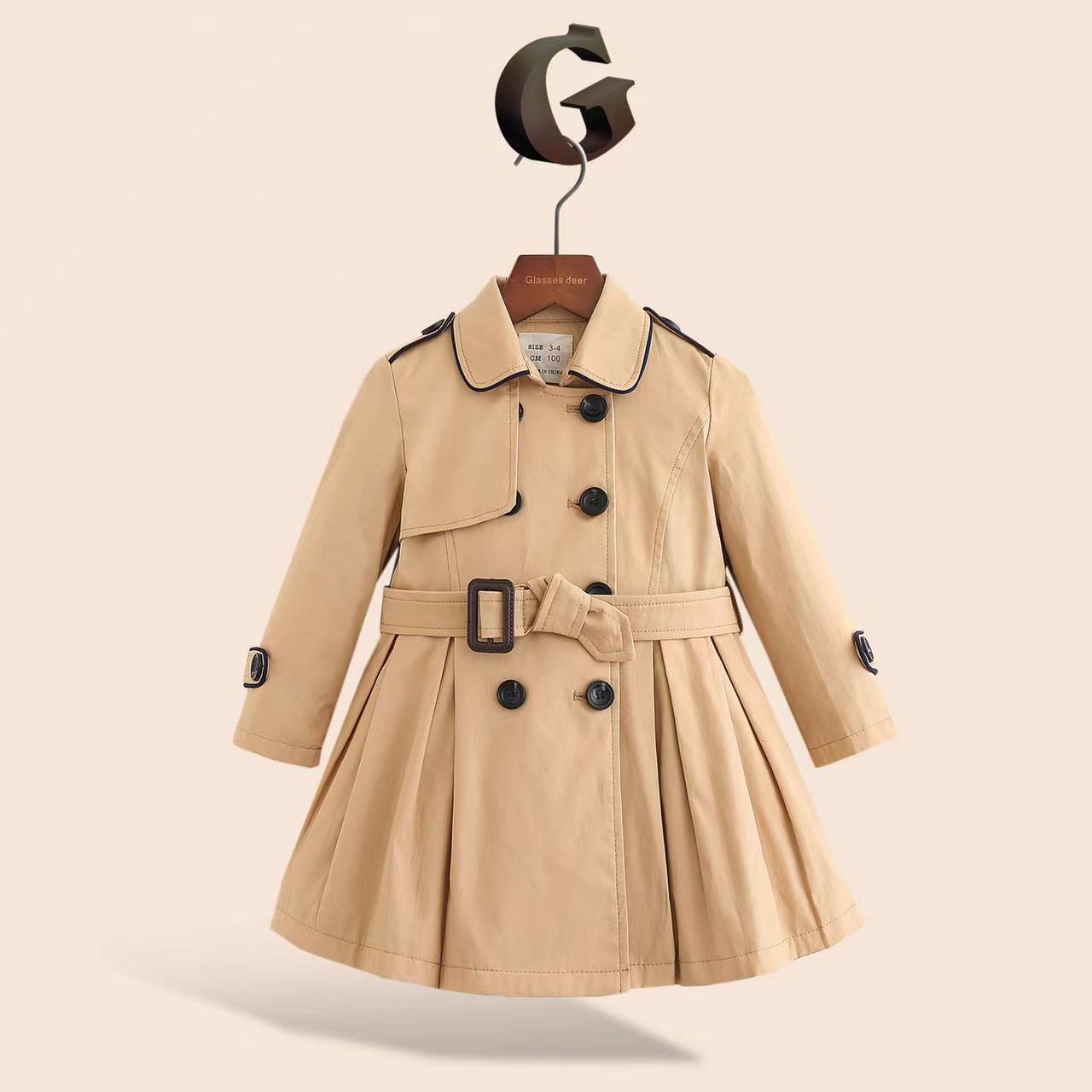 g-9803 英伦风中长款女童风衣儿童外套大衣2022春秋新款童装