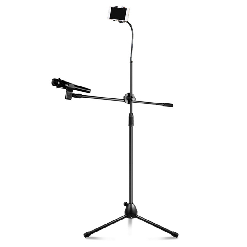 懒人手机支架落地麦克风k歌直播三脚架升降伸缩平板支撑架自拍摄