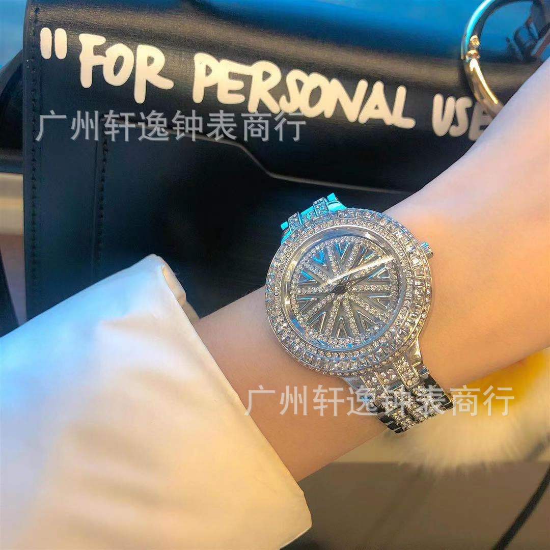 微商代发新款时来运转镶钻百搭时尚满天星可旋转钢带女款手表星座