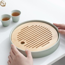 简约圆形茶盘陶瓷储蓄水干泡盘功夫茶具办公室家用小茶台托盘茶海