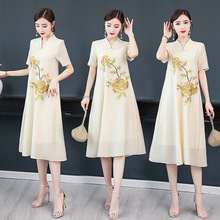 汉服裙子女2023年夏季新款优雅气质天丝纯色花朵刺绣宽松连衣裙潮
