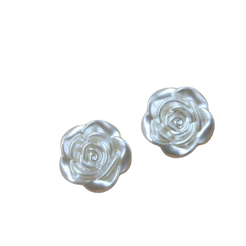 Flower Acrylic Perforated Accessories DIY Handmade Earrings Headdress Button Imitation Pearl Silver White Rose Camellia Buckle