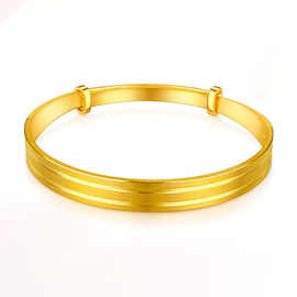 扁款黄金手镯推拉款足金999.9圆镯实心精工款女士金手镯结婚送礼