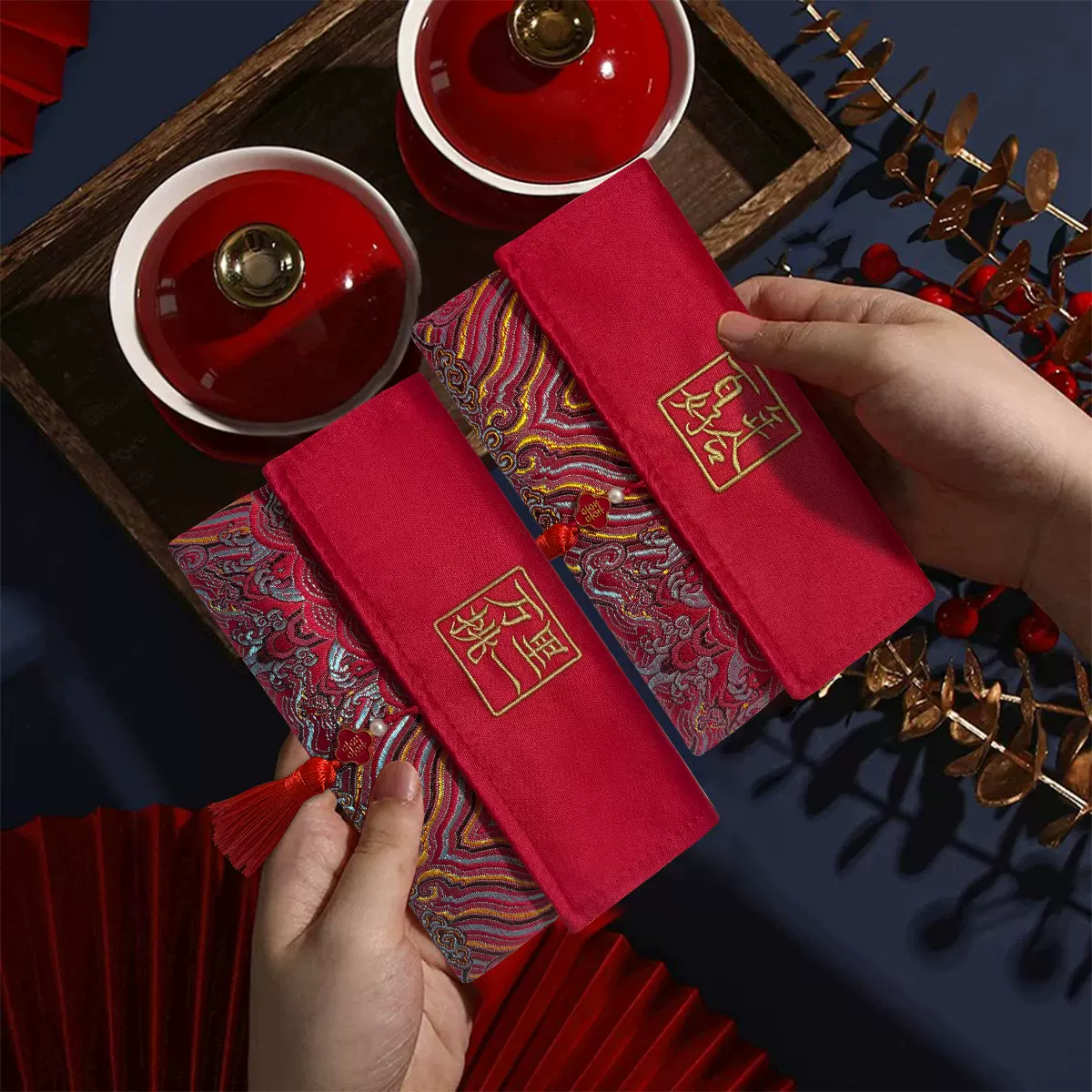 结婚改口万元大红包高档布艺随份子缎面利是封喜字红包袋2025新款