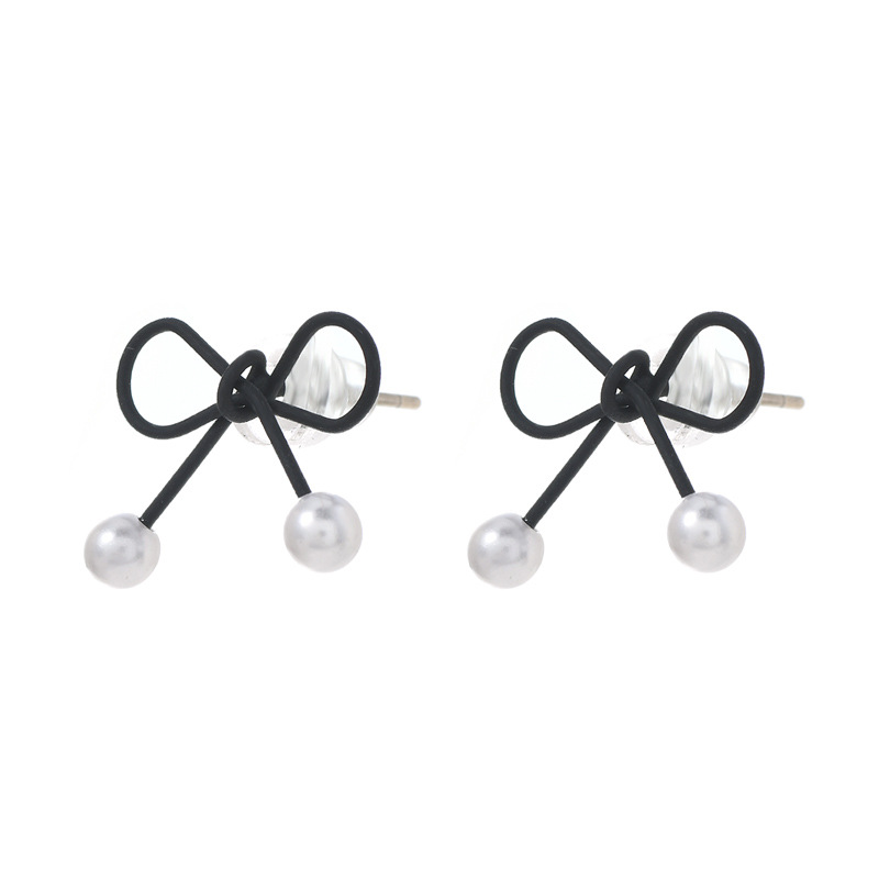 Dongdaemun Graceful Bow Stud Earrings for Women Sterling Silver Needle Niche Design Pearl Earrings Simple Student Earrings