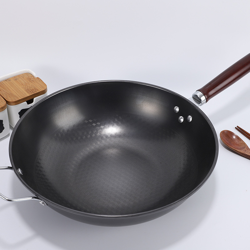 圆底真不锈炒锅铸铁锅无涂层不易粘燃气灶通用炒锅厂家直供批发