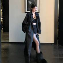 黑色风衣外套女2023秋新款高级宽松长款英伦风大衣长款加长版