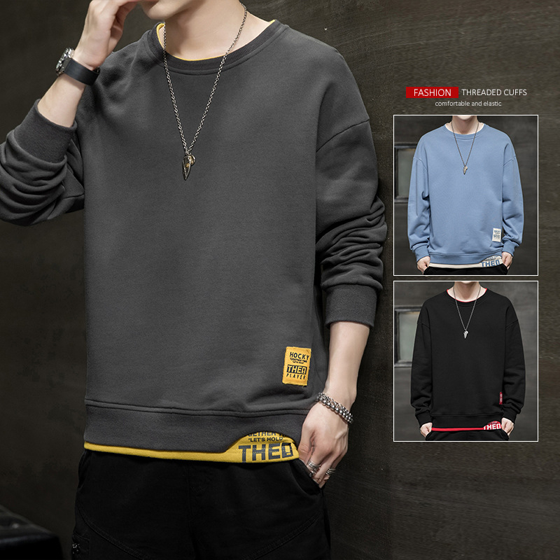 new sweater men‘s autumn and winter fleece-lined thickened loose trendy all-match fashion bottoming shirt men‘s long-sleeved top