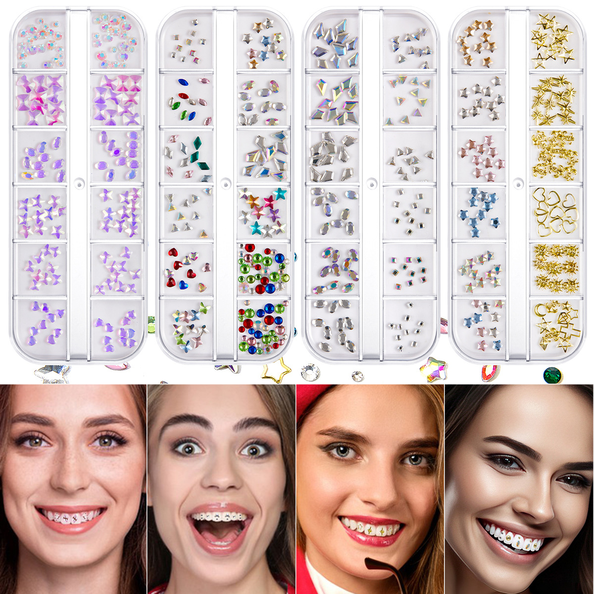 跨境爆款牙钻套装混彩水钻马眼平底异形烫片牙齿牙饰diy摩卡钻批