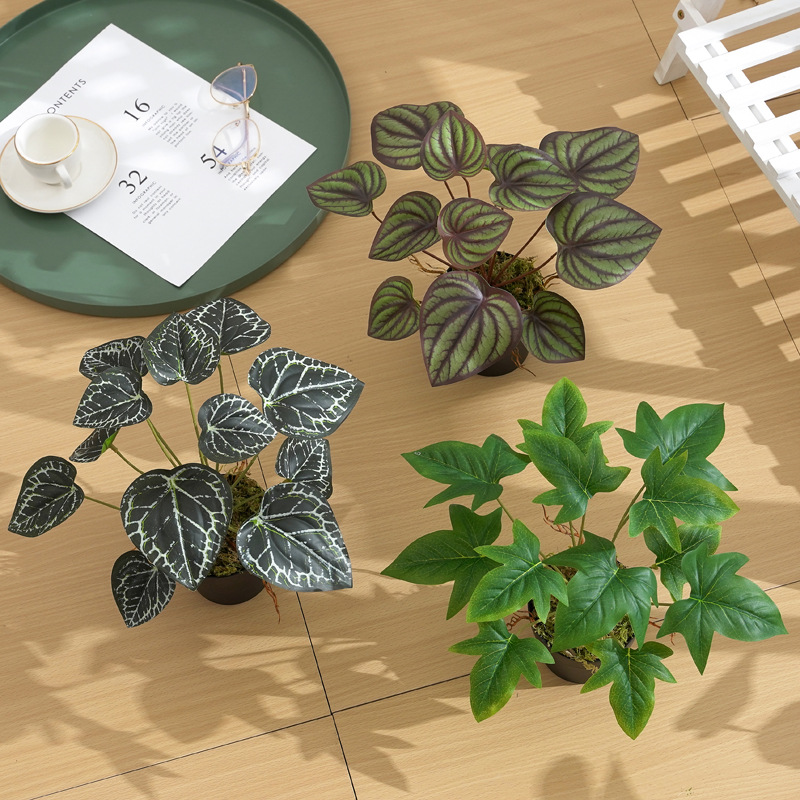 Simulation Plants Green Plants Leaves Desktop Ornaments Bonsai Back of Turtle Green Radish Sweet Potato Leaves Indoor Decoration Flowers