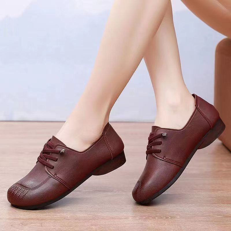 2024春夏季新款软皮黑色皮鞋女软皮妈妈鞋女鞋子牛筋软底舒适单鞋