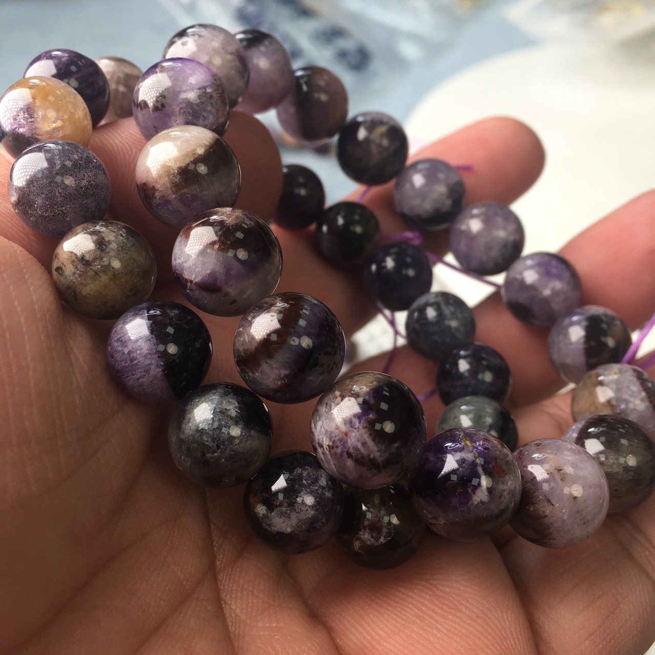 好运到天然紫钛极光23水晶手链含稀有矿物质单圈多元素能量石手串