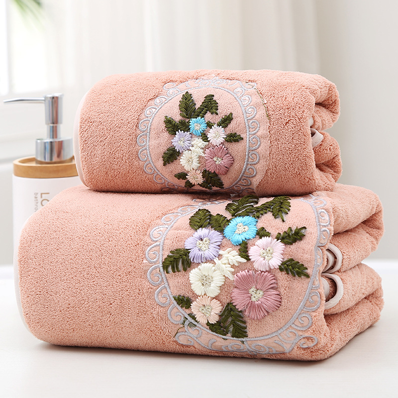 Towels Embroidery Covers Hanging Soft Absorbent Towel Towels Two-Piece Towel Set Fiber Couple Large Bath Towel