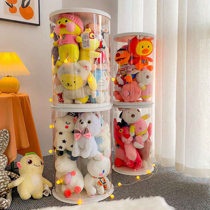 娃娃收纳桶放毛绒玩具pvc透明圆柱筒网红公仔玩偶收纳整理