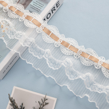 窗帘花边网红法式侧拼绒带刺绣窗帘侧边立边毛毛球拼接蕾丝水溶边