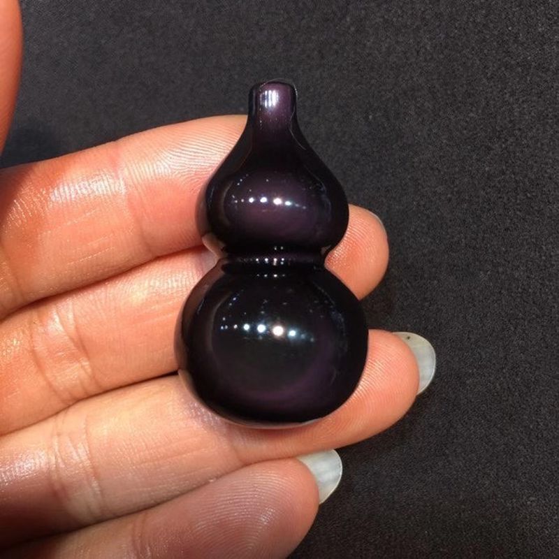 天然墨西哥双彩虹眼黑曜石葫芦吊坠 黑曜石葫芦吊坠 平安葫芦吊坠