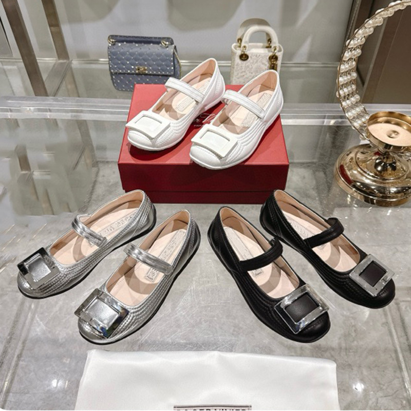 高定2025秋季新款金属方扣一字带玛丽珍鞋女真皮平底舒适芭蕾舞鞋