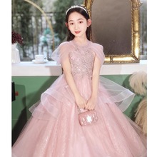 粉色女童礼服生日公主裙儿童夏季轻奢小众走秀主持人钢琴表演出服