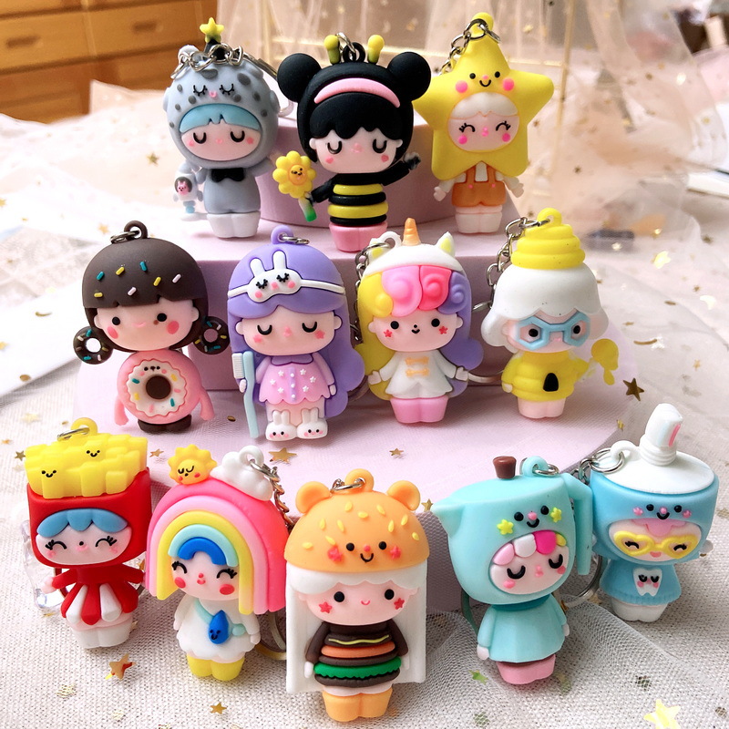 5029# Soft Glue 3D Secret Doll Cartoon Doll Keychain Pendant Car Shape School Bag Hanging Piece Pendant Small Gift