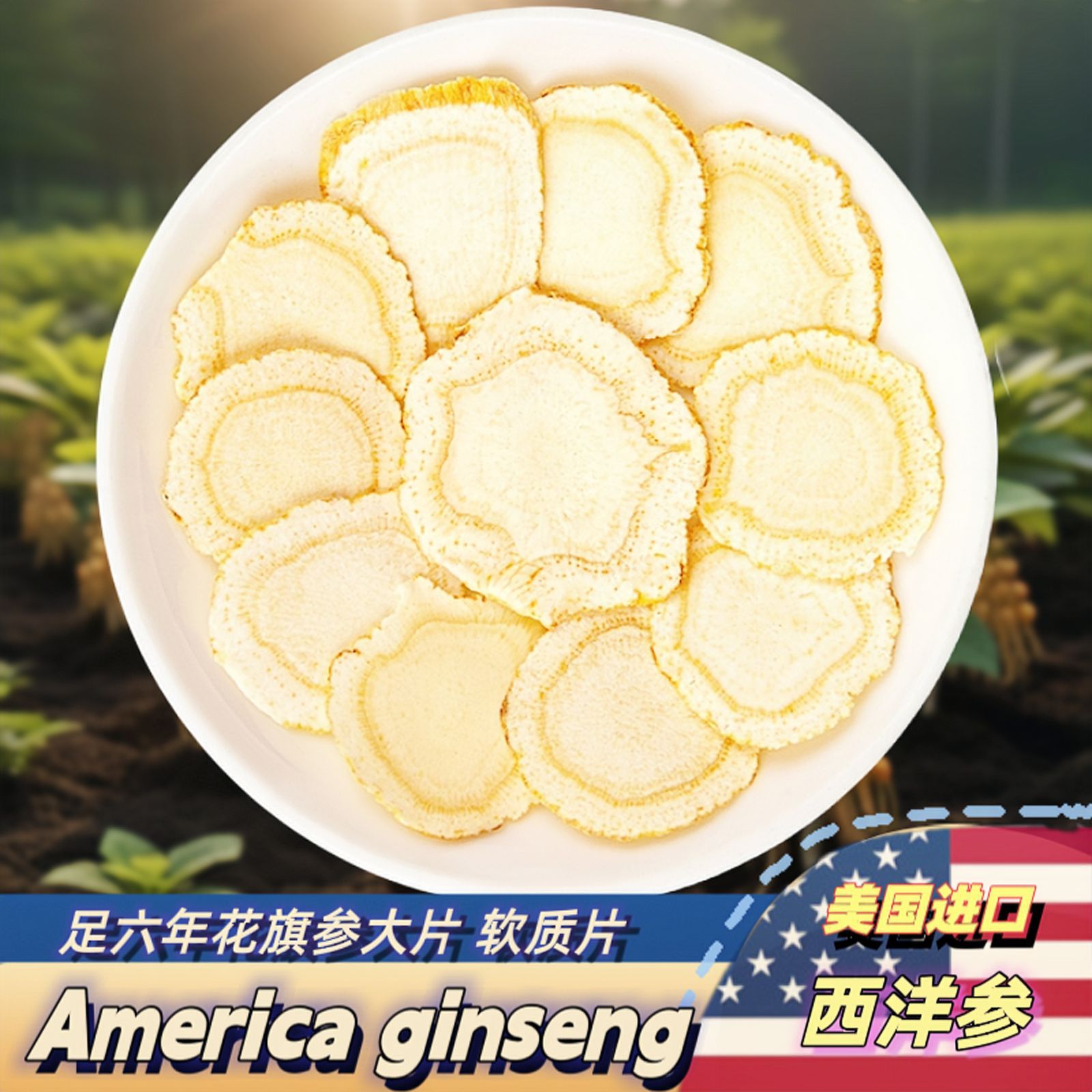美国花旗参片西洋参圆片进口多规格软质整支切片花旗参含片散装批