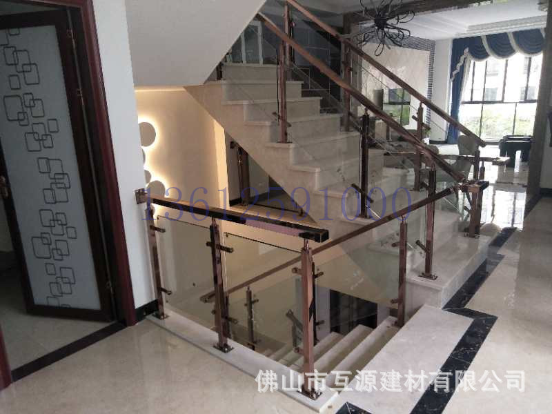 别墅玻璃护栏 办公楼玫瑰金不锈钢扶手 时尚楼梯外贸出口